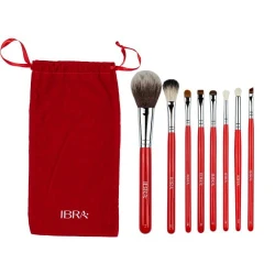 Zestaw 8 pędzli do makijażu z  czerwonym futerałem RED IBRA Makeup