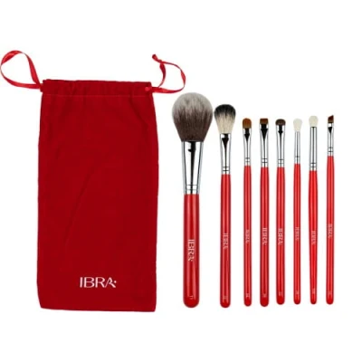 Zestaw 8 pędzli do makijażu z czerwonym futerałem RED IBRA Makeup